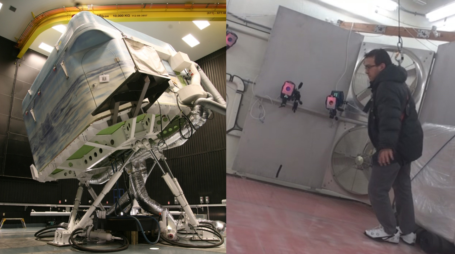 The team is testing the composite material with winter shoes by asking volunteers wearing the shoes to walk up and down an ice-covered inclined floor. The inclined floor is part of WinterLab, shown on the left, which is a self-contained tiltable room that is part of the Challenging Environment Assessment Lab at the Toronto Rehabilitation Institute.