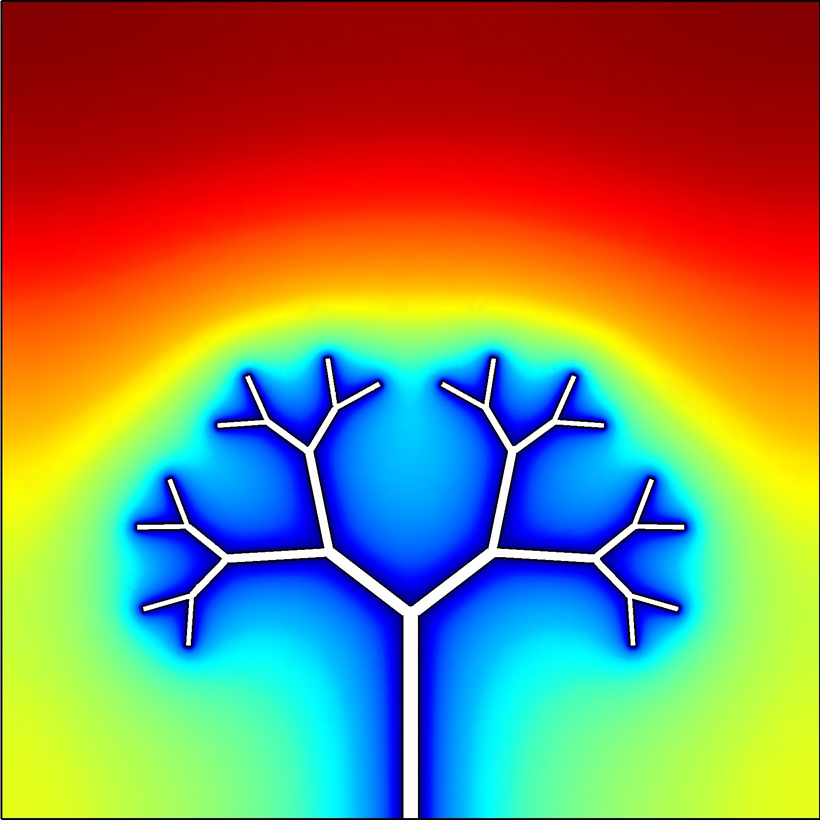 Tree-shaped heat invasion, for energy storage