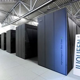 The researchers are using this supercomputer, JUQUEEN, in Jülich, Germany, to run extensive numerical simulations. Credit: Forschungszentrum Jülich