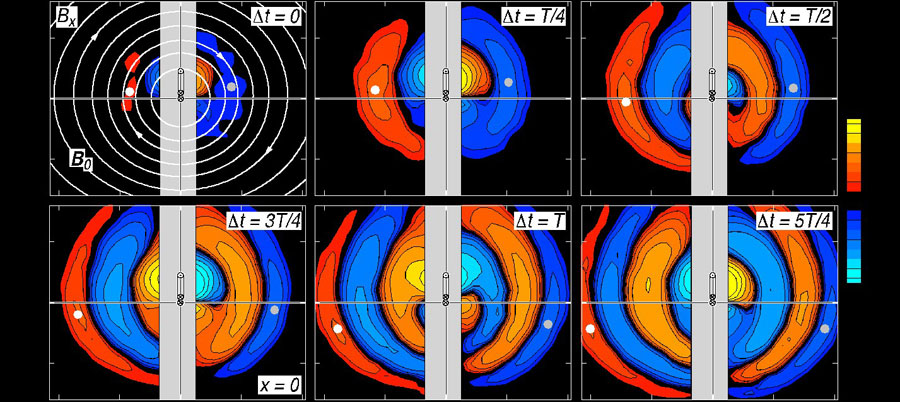 Growth of a whistler mode with circular phase front and cross-field propagation CREDIT: Reiner Stenzel and Manuel Urrutia