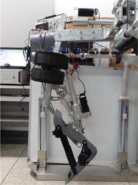 A prototype of the lower-limb exoskeleton being developed at Beihang University in Beijing, China. <br/>CREDIT: Beihang University 
