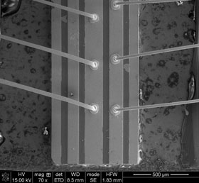 Scanning electron microscope image of the terahertz quantum cascade laser