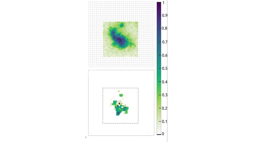 Multimode fiber output (bottom) compared to the traditional raster scan imaging (top) used in microendoscopy.