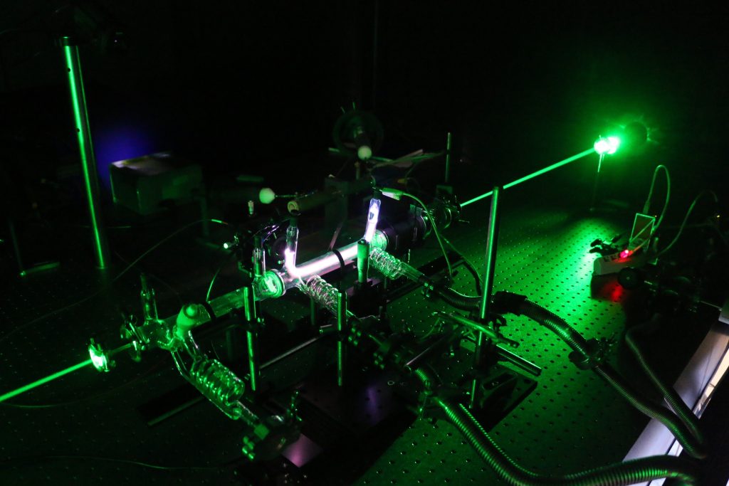 Carbon dioxide plasma created at the Laboratoire de Physique des Plasmas, Ecole Polytechnique, in France, and used in the study. CREDIT: Olivier Guaitella