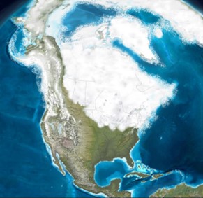 The Laurentide Ice Sheet covered most of northern North America during glacial periods. Credit: NOAA Great Lakes Environmental Research Laboratory, jan.ucc.nau.edu/~rcb7/nam.html. Permission to re-use. https://www.flickr.com/photos/noaa_glerl/8740576431