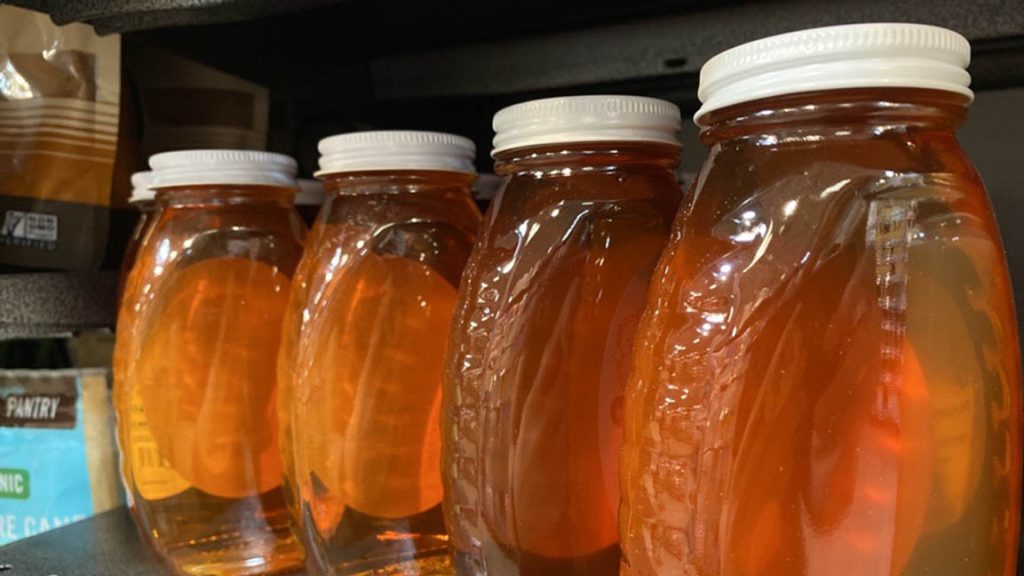 Honey jars on a shelf