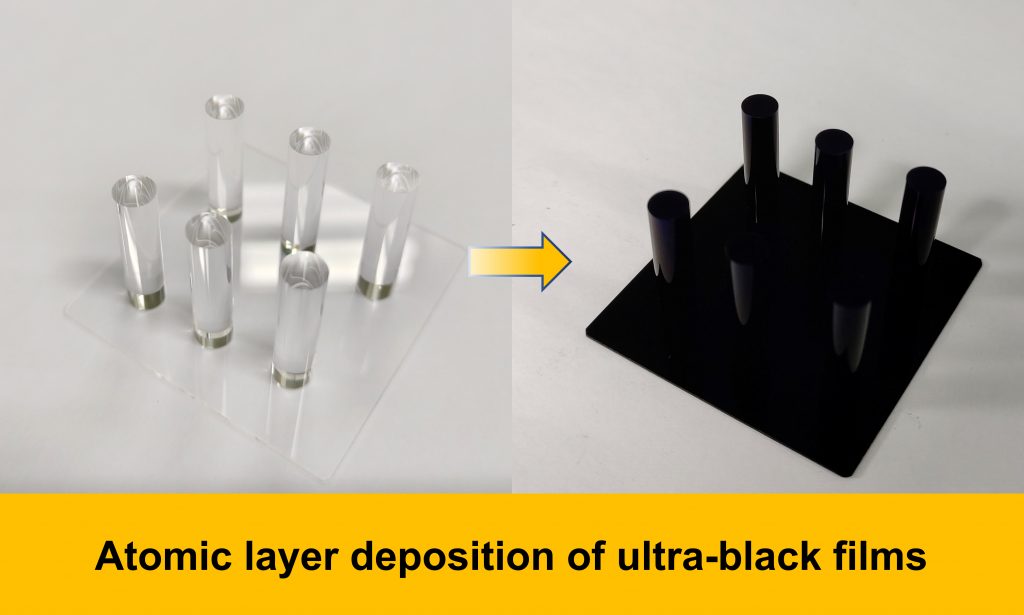 The team’s ultrablack coating can be applied to curved surfaces and magnesium alloys to trap nearly all light. Credit: Jin et al.