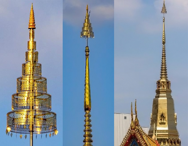 A seven-tiered umbrella as constructed by laser was installed on the top of the pagoda of That Thong temple, Bangkok, Thailand. Credit: Pichet Limsuwan