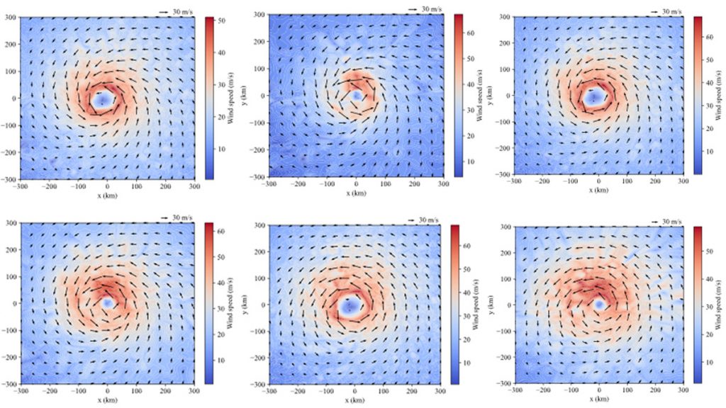 Wind fields modeled by the authors’ physics-informed neural network (PINN) produces similar results to a Weather Research & Forecasting (WRF) simulation while using far fewer resources. Credit: Feng Hu and Qiusheng Li