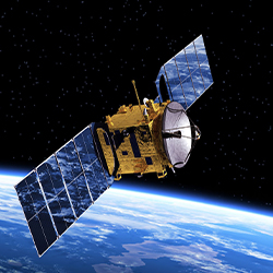 An image of a satellite in orbit with the earth in the background