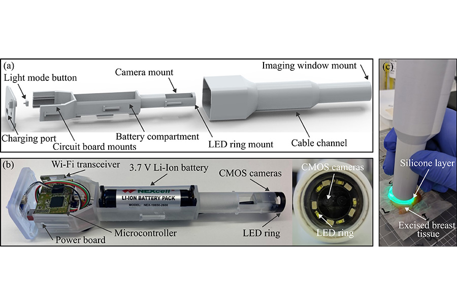 The researchers’ design: a wireless, hand-held probe that can differentiate between healthy and cancerous tissue. Credit: Jones et al. 