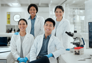 Scientists working together in a research laboratory